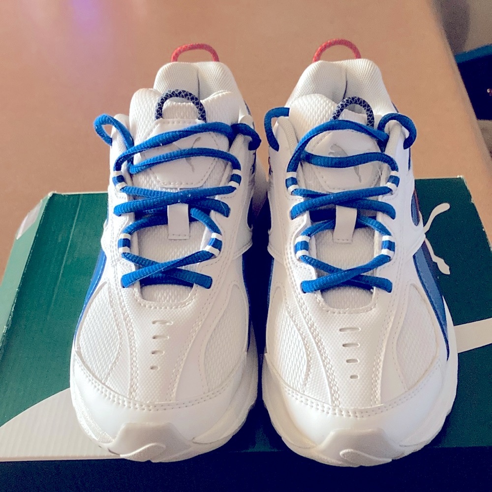 Puma Kids White and Blue Sneakers